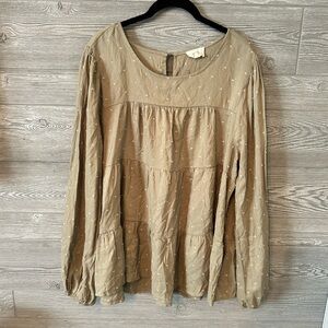 Perch by blu pepper green baby doll long sleeve blouse size 3X‎